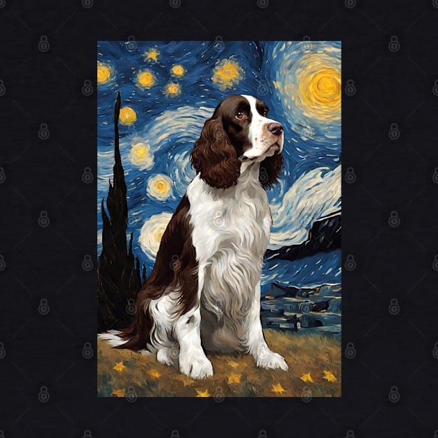 English Springer Spaniel Dog Breed Painting in a Van Gogh Starry Night Art Style by Art-Jiyuu